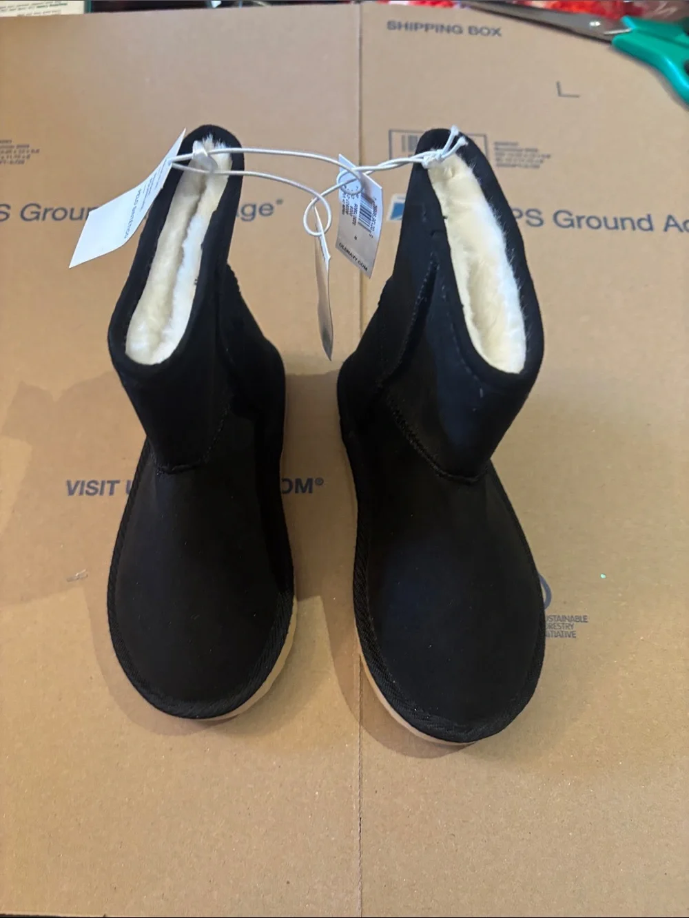 NWT Old Navy Black Faux-Suede Plush-Lined Slip-On Winter Boots